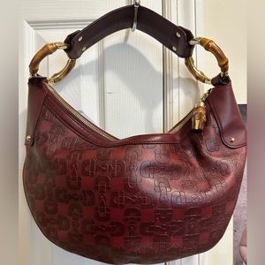 Burgundy Leather Gucci Horsebit Bamboo Ring Half Moon Hobo Bag